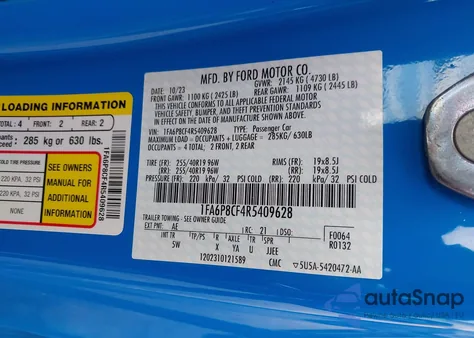 2024 Ford Mustang Gt Premium Fastback z USA, uszkodzony, nr VIN 1FA6P8CF4R5409628